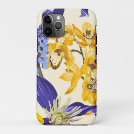Capa Para iPhone 11 Pro Padrão sem costura com flores violetas amarelas.