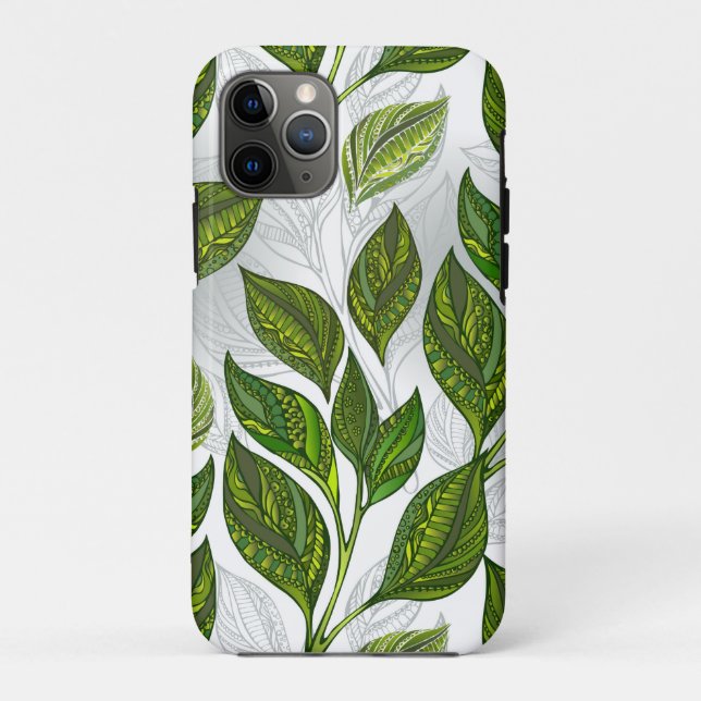 Capa Para iPhone 11 Pro Padrão sem costura com folhas verdes de chá (Verso)