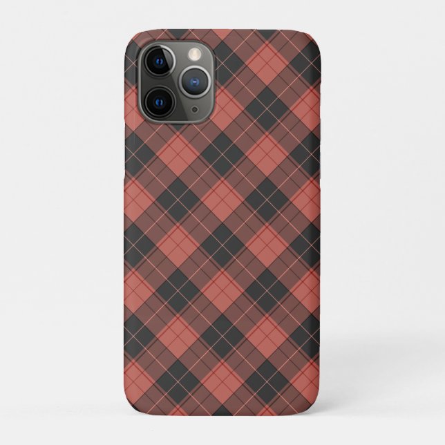 Capa Para iPhone 11 Pro Padrão simples de tartan em vermelho (Verso)