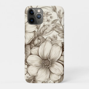 Capa Para iPhone 11 Pro Padrão Vintage Floral Sepia (13)