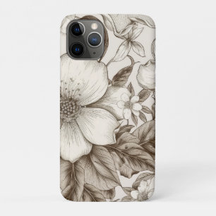 Capa Para iPhone 11 Pro Padrão Vintage Floral Sepia (14)