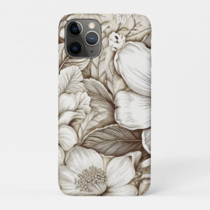 Capa Para iPhone 11 Pro Padrão Vintage Floral Sepia (15)