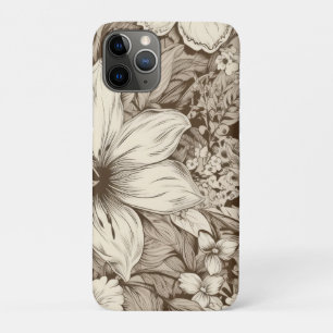 Capa Para iPhone 11 Pro Padrão Vintage Floral Sepia (3)