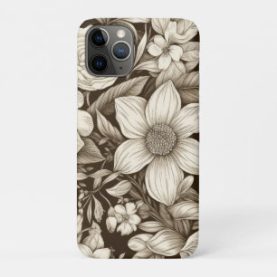 Capa Para iPhone 11 Pro Padrão Vintage Floral Sepia (7)
