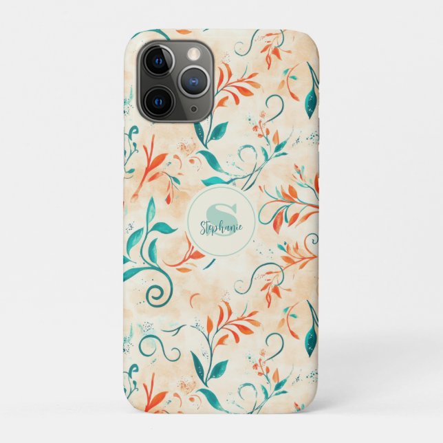 Capa Para iPhone 11 Pro Padrão Whimsical Blue e Red Paisley Leaf (2) (Verso)