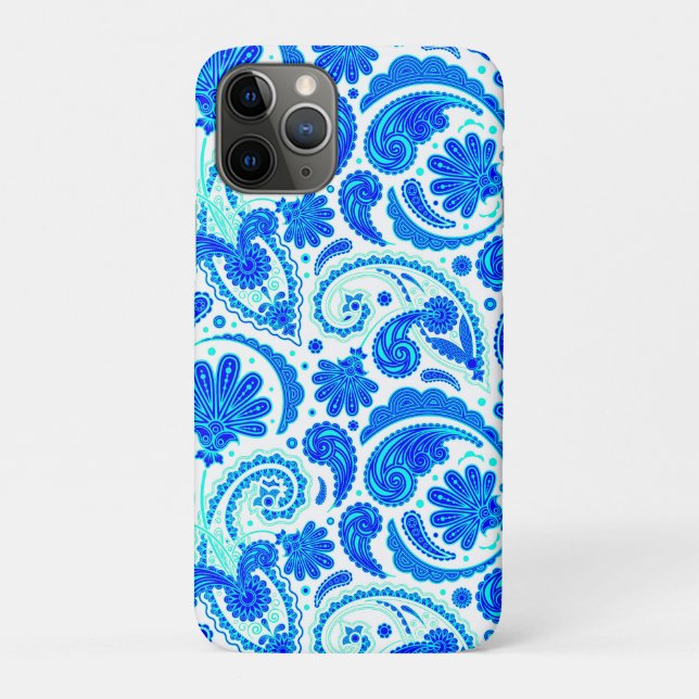 Capa Para iPhone 11 Pro Padrões de aqua paisley, azuis, (Verso)