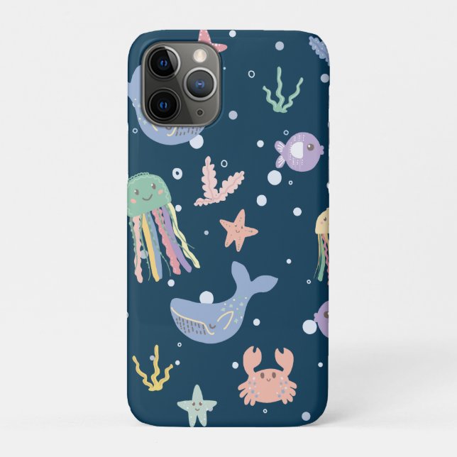 Capa Para iPhone 11 Pro Padrões sem costura para a vida marinha (Verso)