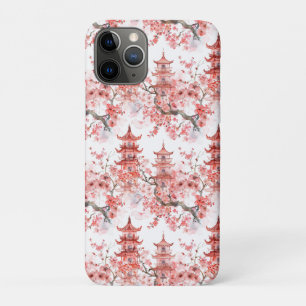Capa Para iPhone 11 Pro Pagoda Chinesa Aquarela com Flores de Cereja (3)