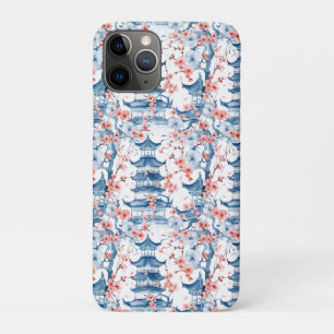 Capa Para iPhone 11 Pro Pagoda Chinesa Aquarela com Flores de Cereja (5)