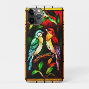Capa Para iPhone 11 Pro Painel de Vidro Pintado Vibrante com Aves Colorida