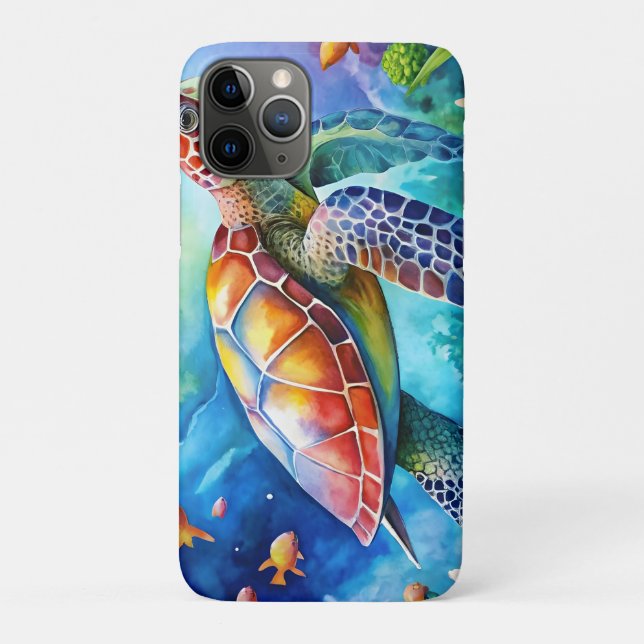 Capa Para iPhone 11 Pro Painted Sea Turtle  (Verso)