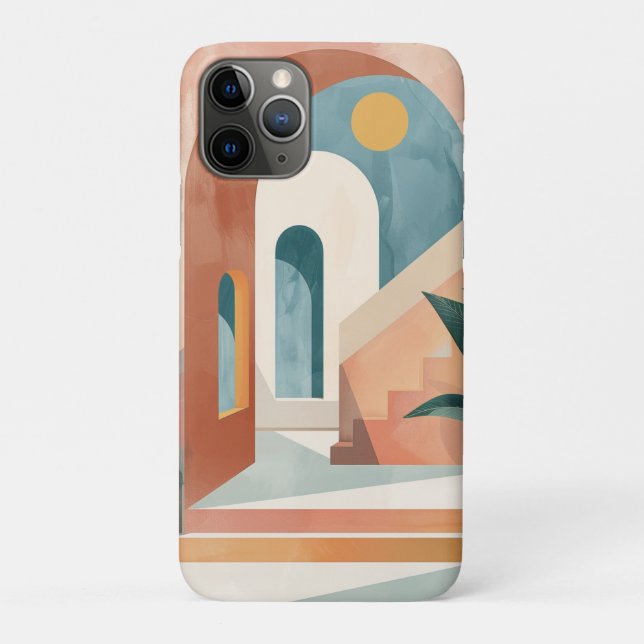 Capa Para iPhone 11 Pro Paisagem Boho Abstrato (10) (Verso)