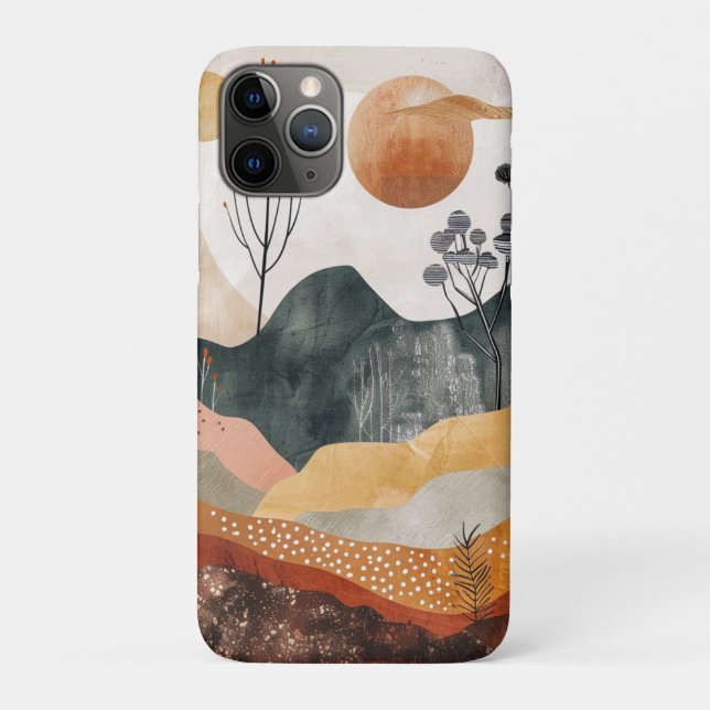 Capa Para iPhone 11 Pro Paisagem Boho Abstrato (15) (Verso)