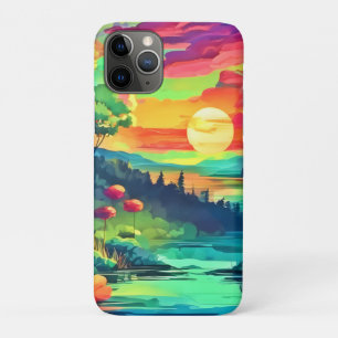 Capa Para iPhone 11 Pro Paisagem de Fantasia Sunset