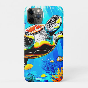 Capa Para iPhone 11 Pro Paisagem Sonhadora de Tartaruga Marinha Vibrante