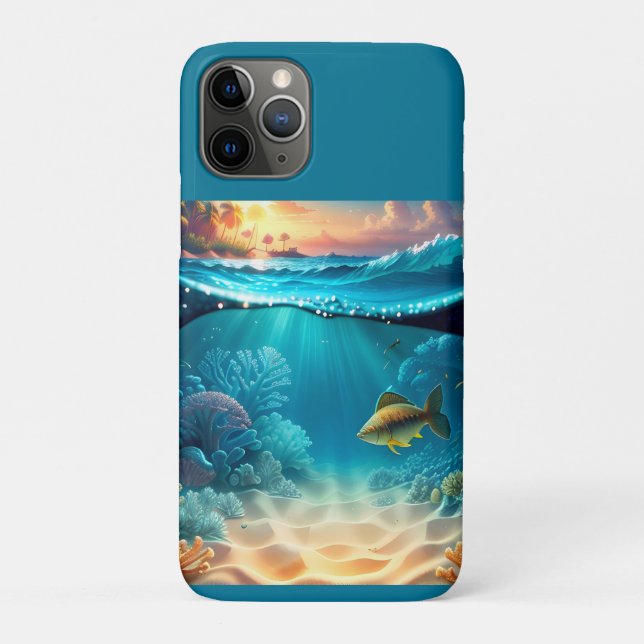 Capa Para iPhone 11 Pro Paisagem Submarina Tropical (Verso)