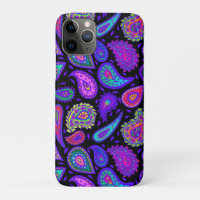 Paisley Roxo e Multicolorido em preto bonito