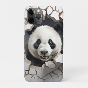 Capa Para iPhone 11 Pro Panda Cracking Buraco Arte Panda Muralha Esmagada 