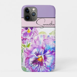 Capa Para iPhone 11 Pro Pansy Rosa Aquarela Pensamentos floral Flor Telefo