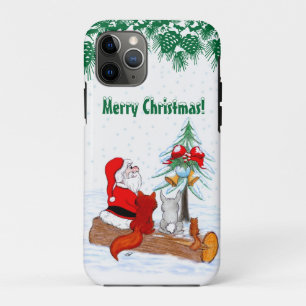Capa Para iPhone 11 Pro Papai Noel com Raposa e Esquilo do Coelho