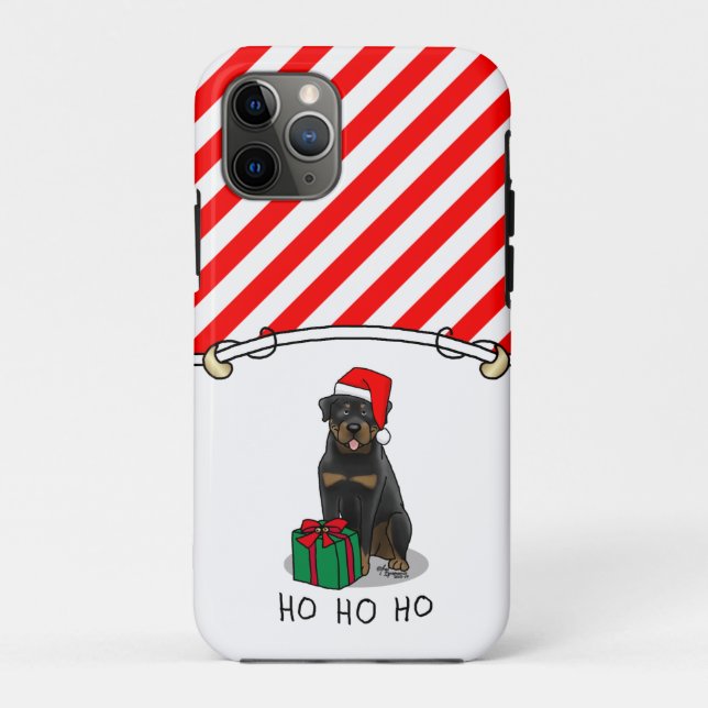 Capa Para iPhone 11 Pro Papai Noel de Natal Que Rottweiler Cachorro Engraç (Verso)