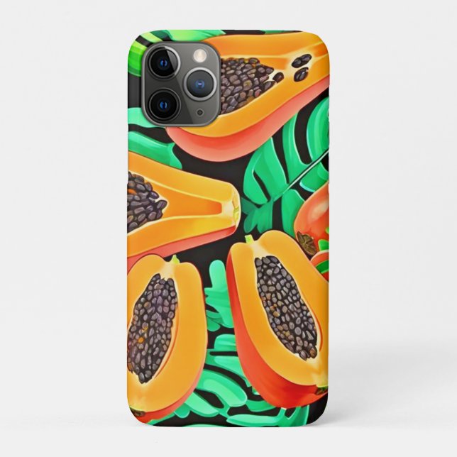 Capa Para iPhone 11 Pro Papaya e Folhas Novo Padrão (Verso)