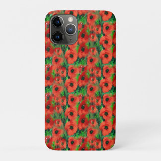 Capa Para iPhone 11 Pro Papoulas Vermelhas Apaixonadas e Folhagem Verde Ab