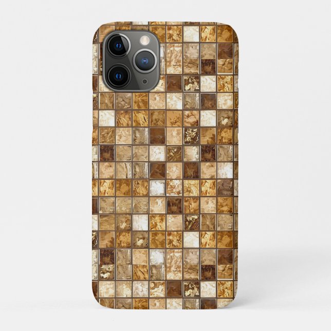 Capa Para iPhone 11 Pro Parede de Azulejo Mosaico Marrom e Bege (Verso)