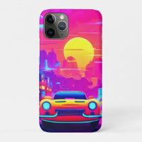 Passeio de carro pela cidade do pôr do sol neon