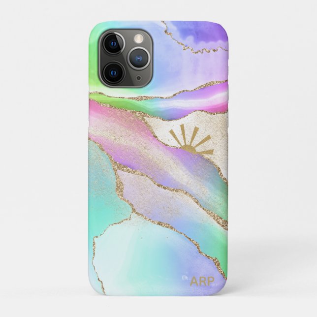 Capa Para iPhone 11 Pro *~* Pastel Rainbow Agate Sun Rays Dust Estrela Dou (Verso)
