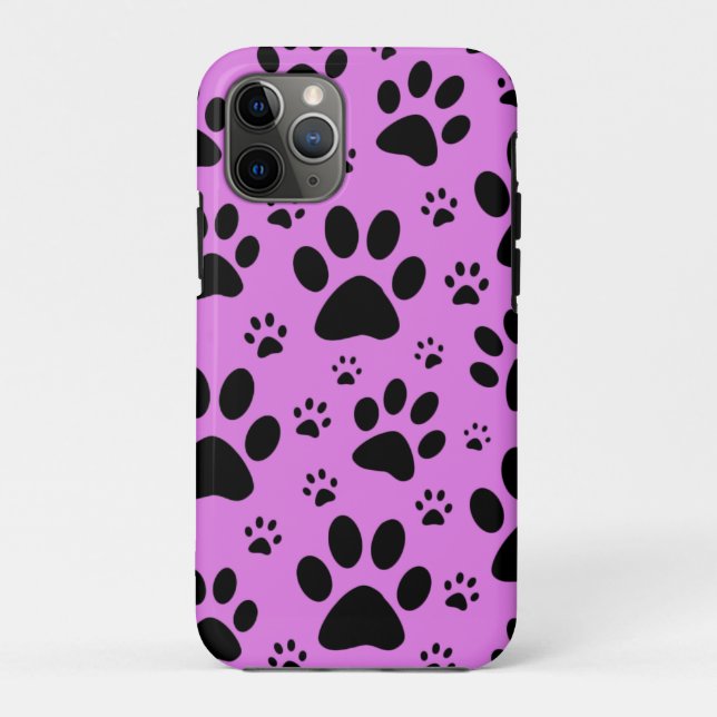 Capa Para iPhone 11 Pro Pata de animais preta, rosa, roxa, dura (Verso)