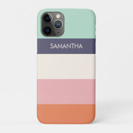Capa Para iPhone 11 Pro Peach Mint Modern Color Blocks Stripes Personaliza
