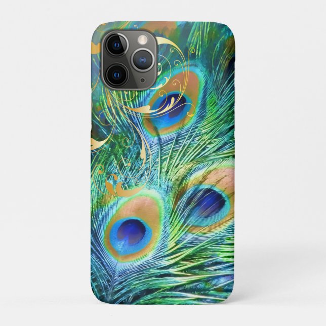 Capa Para iPhone 11 Pro Peacock Psicodélico PixDezines+espirais de filigre (Verso)