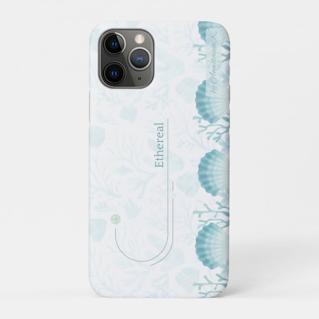 Capa Para iPhone 11 Pro Pérolas Oceânicas Turquesa Personalizadas  (Verso)