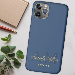 Capa Para iPhone 11 Pro Personalizado Com Nome Dourado Monograma Azul