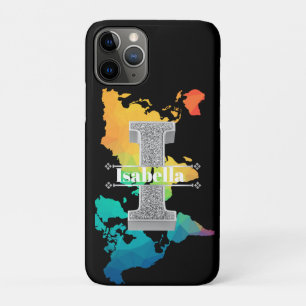 Capa Para iPhone 11 Pro Personalizado I Monograma Inicial De Prata Seu Nom