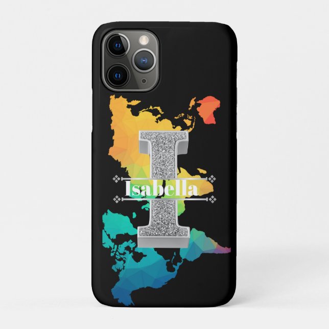 Capa Para iPhone 11 Pro Personalizado I Monograma Inicial De Prata Seu Nom (Verso)