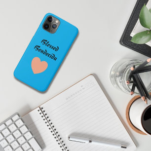 Capa Para iPhone 11 Pro Pêssego Bilíngue e Coração Azul Bendito Bendecida
