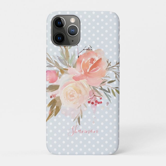 Capa Para iPhone 11 Pro Pêssego Moderno e Floral Rosa Personalizado (Verso)