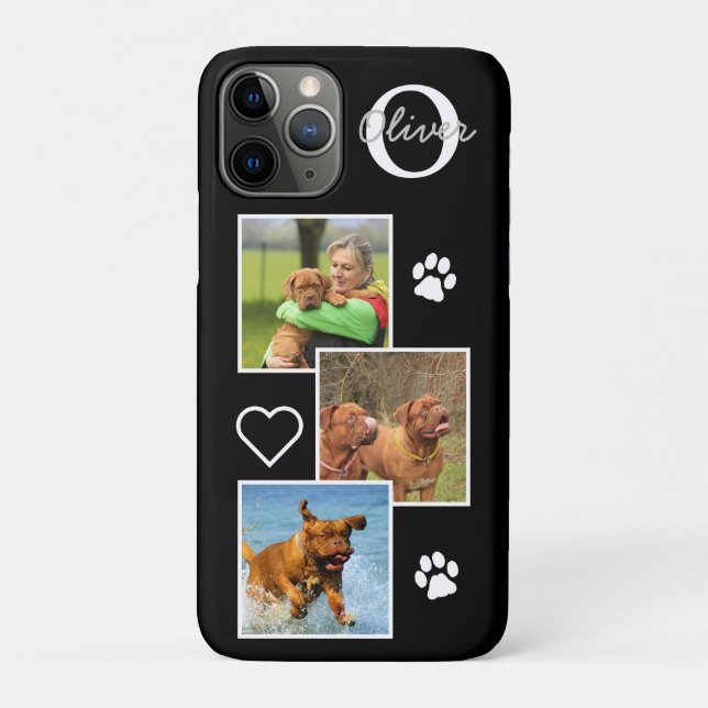 Capa Para iPhone 11 Pro Pet Cat Monograma inicial do Pet de Cães Personali (Verso)