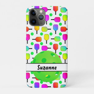 Capa Para iPhone 11 Pro Pickleball Colorida Paddles Verde Personalizado