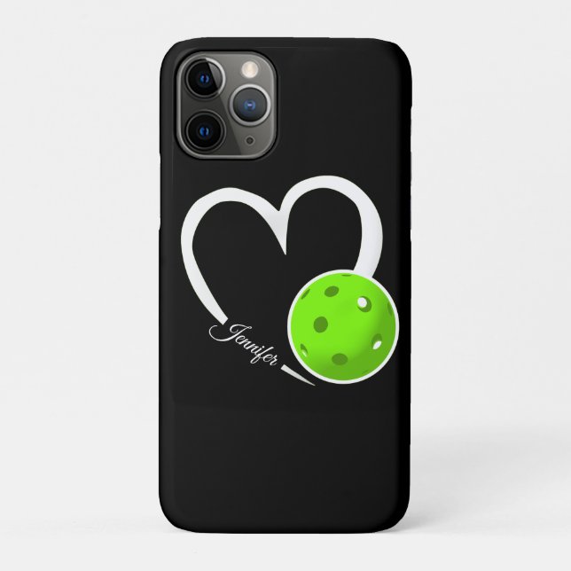 Capa Para iPhone 11 Pro Pickleball Love Personalizado Branco e Verde limão (Verso)