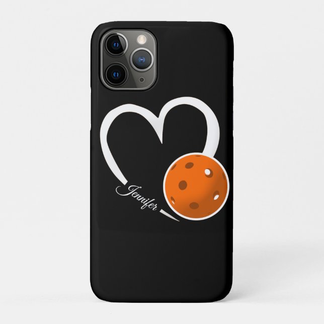 Capa Para iPhone 11 Pro Pickleball Love Personalizado White e Orange Ball (Verso)