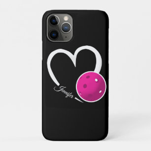 Capa Para iPhone 11 Pro Pickleball Love White Heart Magenta Pickleball