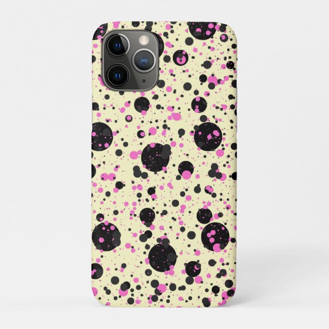 Capa Para iPhone 11 Pro Pink & Black Polka Dot Glam Pattern (Verso)