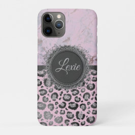 Capa Para iPhone 11 Pro Pink Blush Marble Glittery Leopard Personaliza