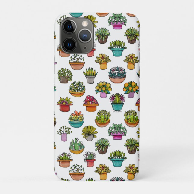 Capa Para iPhone 11 Pro Plantas Coloridas em Vasos (Verso)
