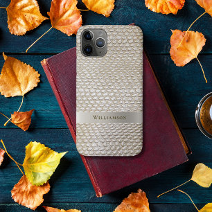 Capa Para iPhone 11 Pro Platinum Snakeskin Leather Digital Titânio