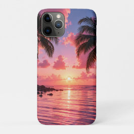 Capa Para iPhone 11 Pro Pôr do sol da palmeira tropical no oceano rosa da