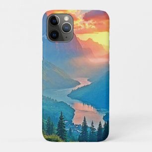 Capa Para iPhone 11 Pro Pôr do Sol na Montanha: Arte da Paz do Vale Dourad